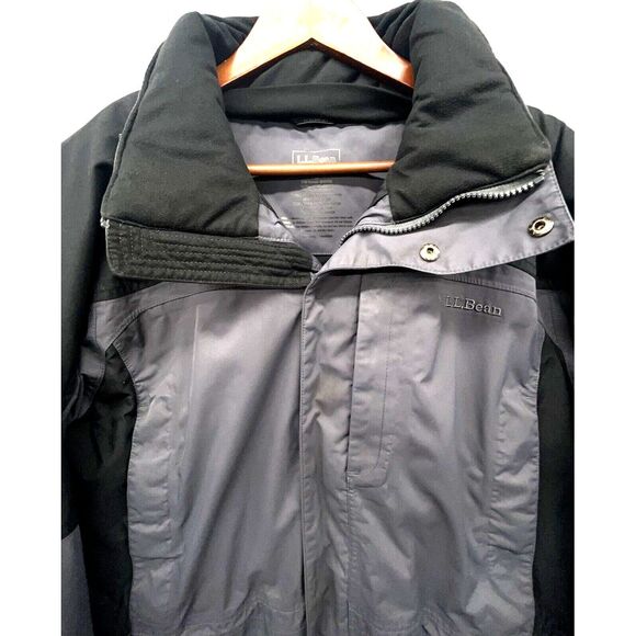 LL Bean Jacket Men L Grey Black Rugged Ridge Parka Weatherproof Coat NO Hood - Picture 2 of 16